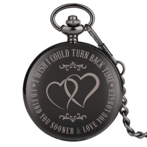 Engraving Full Hunter Quartz Pocket Watch - Black Flame - Pocket Watch Net
