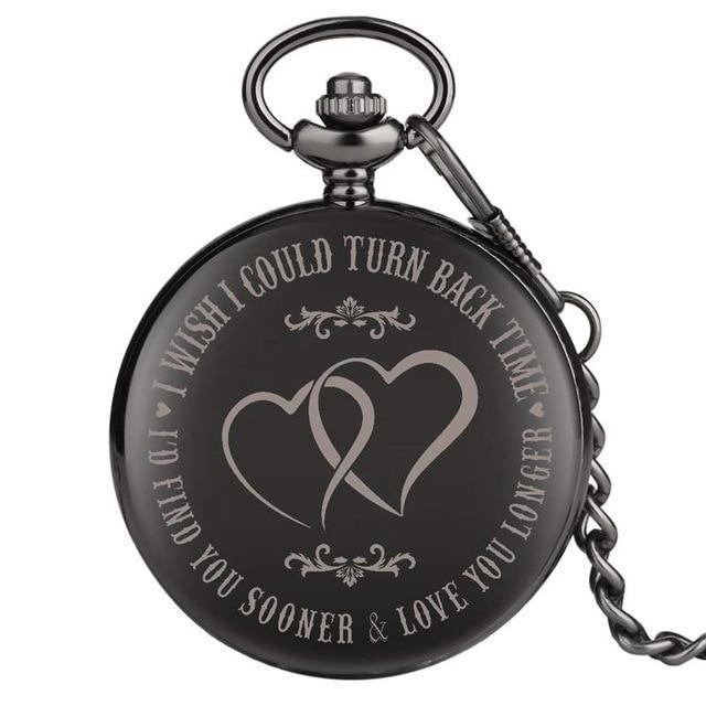 Engraving Full Hunter Quartz Pocket Watch - Black Flame - Pocket Watch Net
