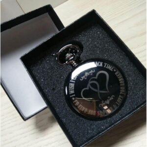 Engraving Full Hunter Quartz Pocket Watch - Black Flame - Pocket Watch Net