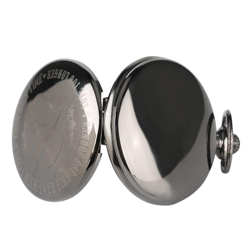 Engraving Full Hunter Quartz Pocket Watch - Black Flame - Pocket Watch Net