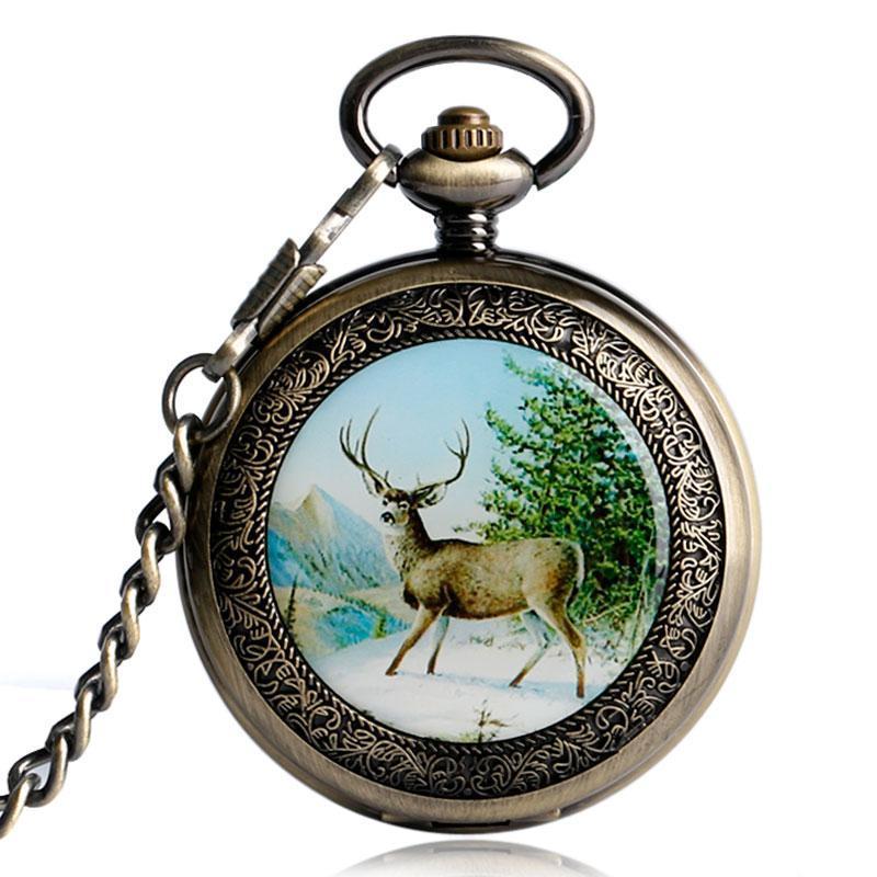 Mechanical Full Hunter Pocket Watch - Wooded Nature - Pocket Watch Net