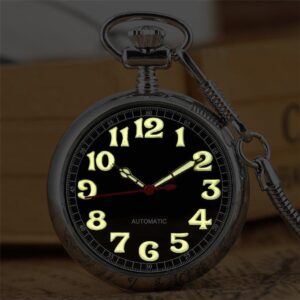 Men's Automatic Open Face Pocket Watch - Black Light - Pocket Watch Net