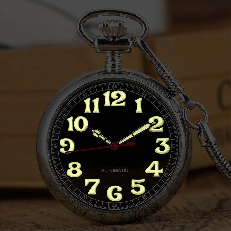 Men's Automatic Open Face Pocket Watch - Black Light - Pocket Watch Net