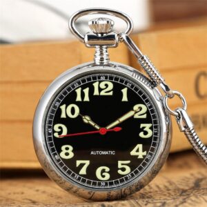 Men's Automatic Open Face Pocket Watch - Black Light - Pocket Watch Net
