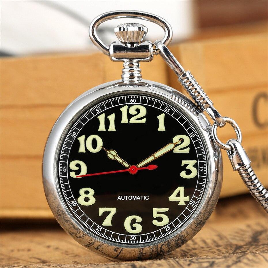 Men's Automatic Open Face Pocket Watch - Black Light - Pocket Watch Net