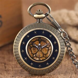 Men's Mechanical Half Hunter Pocket Watch - Golden Stars - Pocket Watch Net