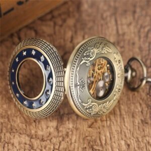 Men's Mechanical Half Hunter Pocket Watch - Golden Stars - Pocket Watch Net