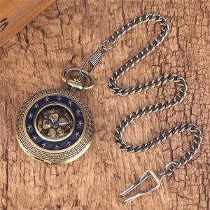 Men's Mechanical Half Hunter Pocket Watch - Golden Stars - Pocket Watch Net