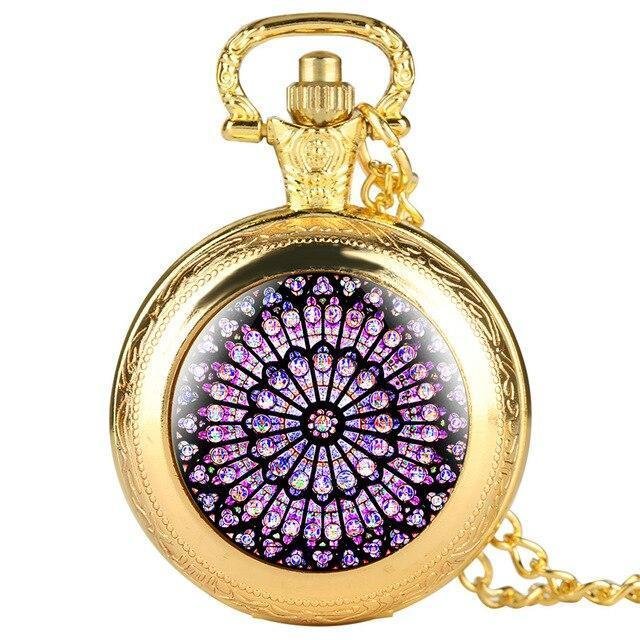 Modern Quartz Full Hunter Pocket Watch - Hypnotic Stained Glass - Pocket Watch Net
