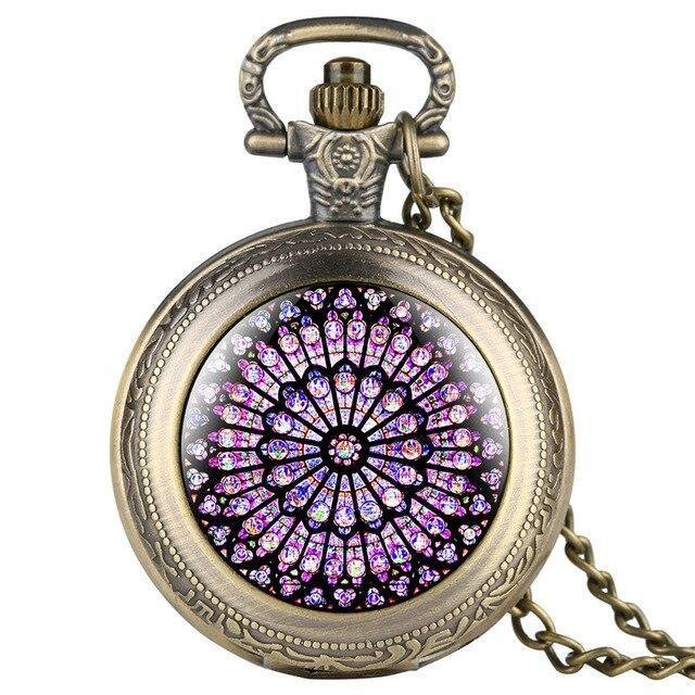 Modern Quartz Full Hunter Pocket Watch - Hypnotic Stained Glass - Pocket Watch Net