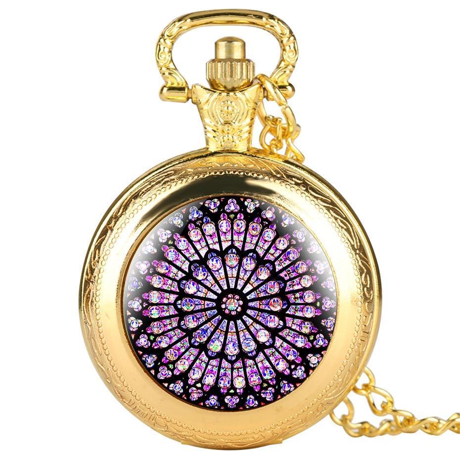 Modern Quartz Full Hunter Pocket Watch - Hypnotic Stained Glass - Pocket Watch Net