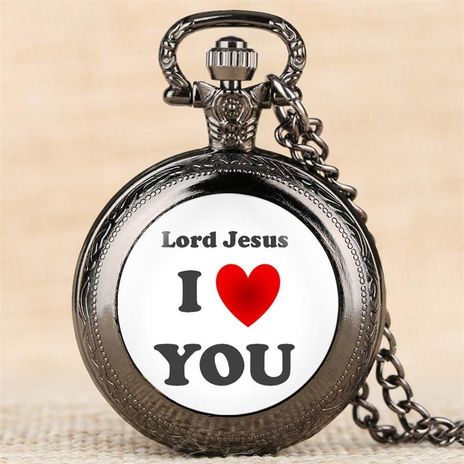 Modern Quartz Full Hunter Pocket Watch - Jesus Love - Pocket Watch Net