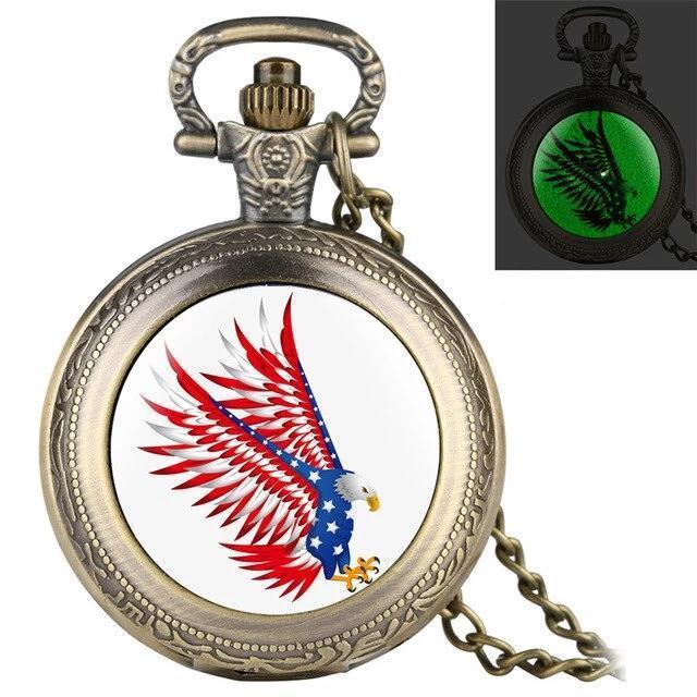 Quartz Full Hunter Pocket Watch - Phosphoric Eagle - Pocket Watch Net