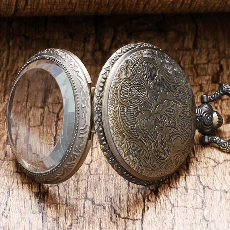 Quartz Open Face Magnifying Glass Pocket Watch  - Gustave - Pocket Watch Net