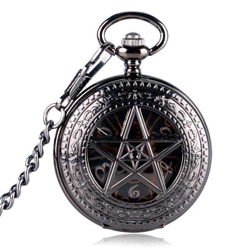 Steampunk Mechanical Full Hunter Pocket Watch - Black Star - Pocket Watch Net