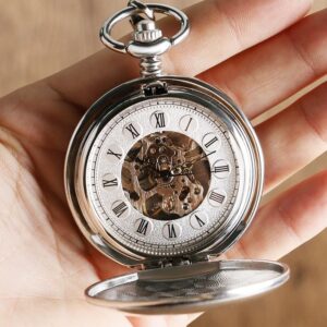 Vintage Mechanical Double Hunter Pocket Watch - Silver Butterfly - Pocket Watch Net