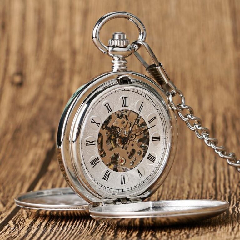 Vintage Mechanical Double Hunter Pocket Watch - Silver Butterfly