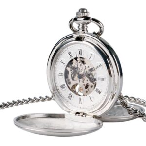 Vintage Mechanical Double Hunter Pocket Watch - Silver Butterfly - Pocket Watch Net