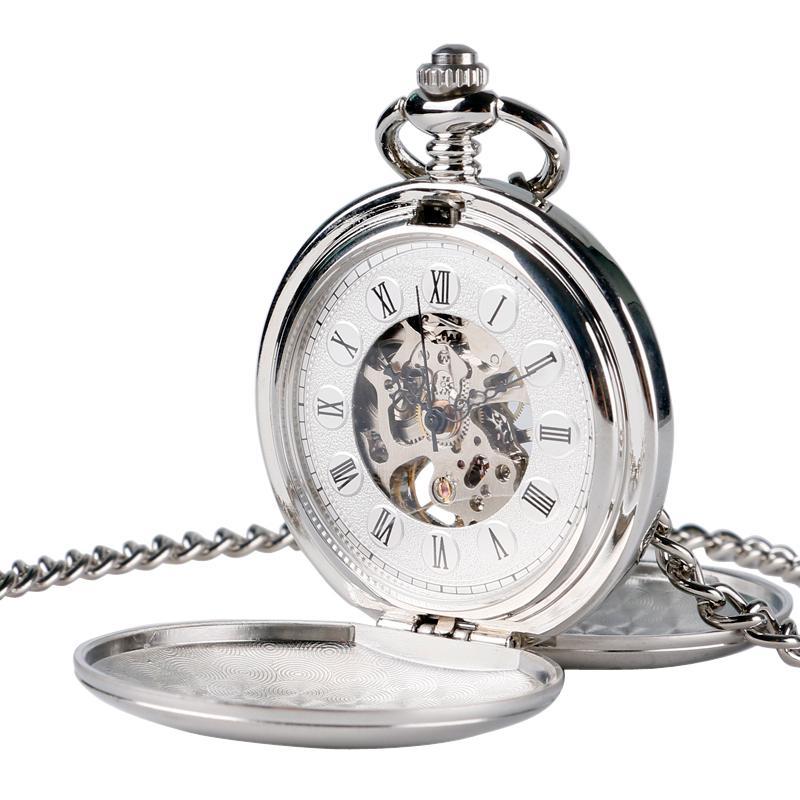 Vintage Mechanical Double Hunter Pocket Watch - Silver Butterfly - Pocket Watch Net