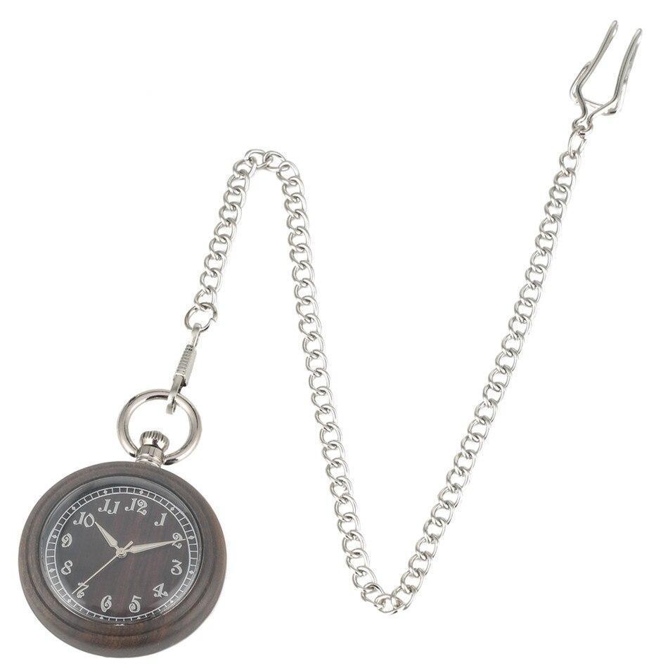 Vintage Quartz Open Face Pocket Watch - Brown Wood - Pocket Watch Net