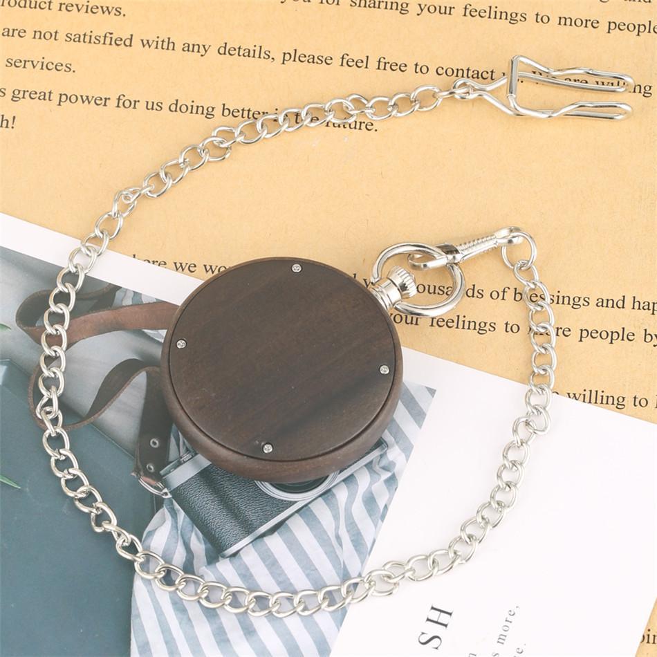 Vintage Quartz Open Face Pocket Watch - Brown Wood - Pocket Watch Net