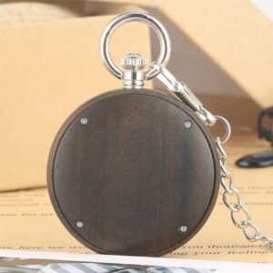 Vintage Quartz Open Face Pocket Watch - Brown Wood - Pocket Watch Net