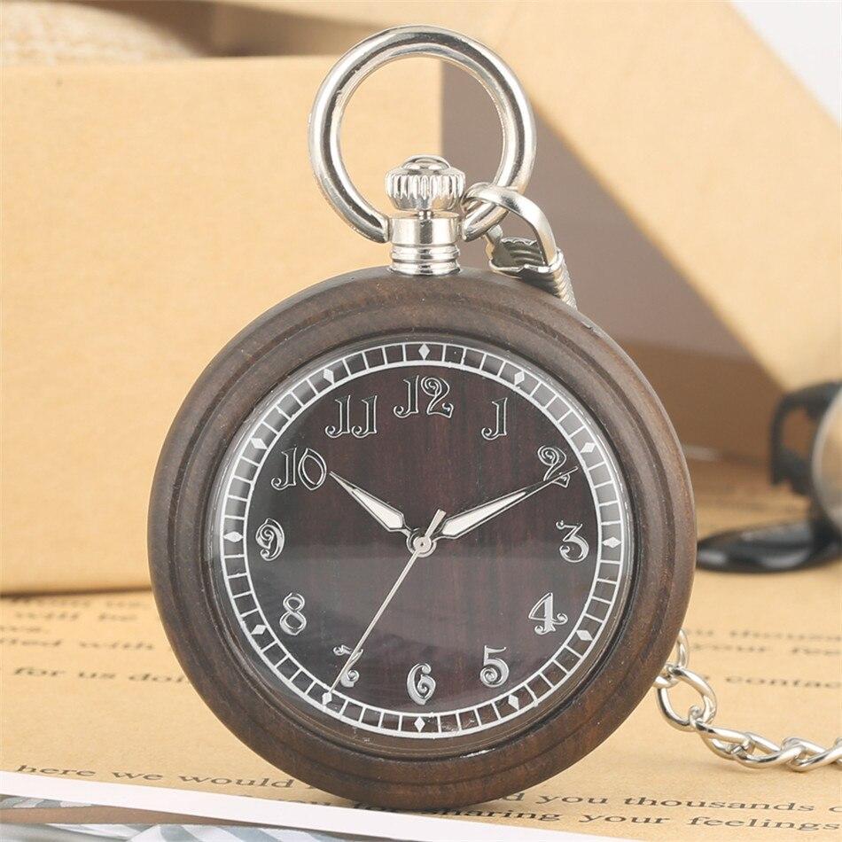 Vintage Quartz Open Face Pocket Watch - Brown Wood - Pocket Watch Net