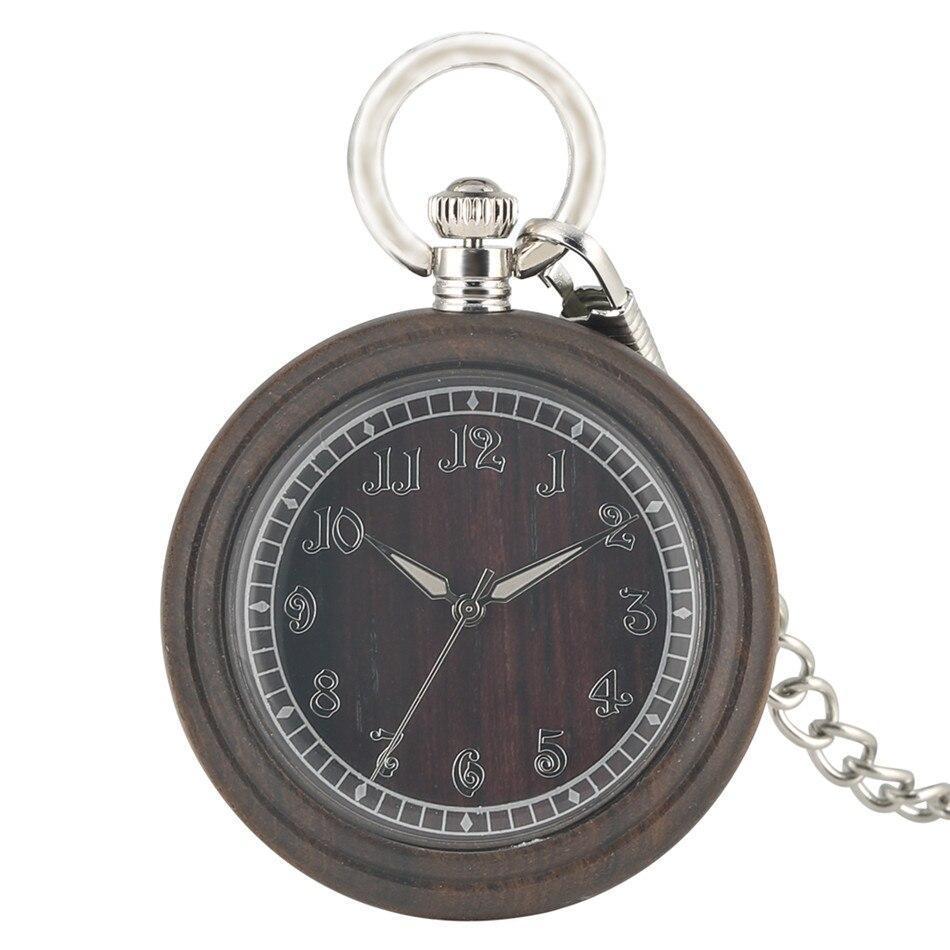 Vintage Quartz Open Face Pocket Watch - Brown Wood - Pocket Watch Net