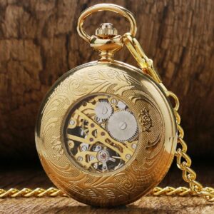 Vintage Steampunk Mechanical Full Hunter Pocket Watch- Golden Spot - Pocket Watch Net