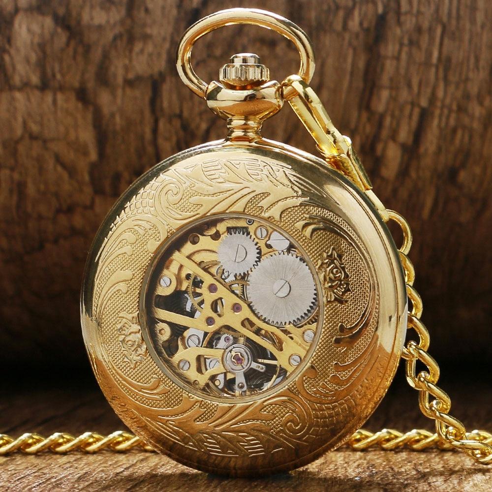Vintage Steampunk Mechanical Full Hunter Pocket Watch- Golden Spot - Pocket Watch Net