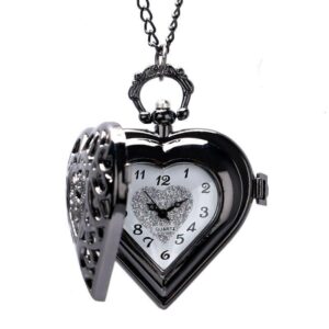 Women's Black Quartz Pendant Watch - Black Heart - Pocket Watch Net