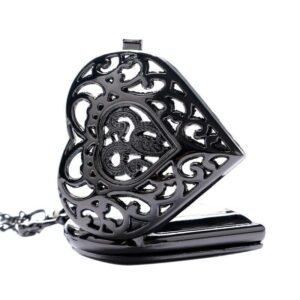 Women's Black Quartz Pendant Watch - Black Heart - Pocket Watch Net
