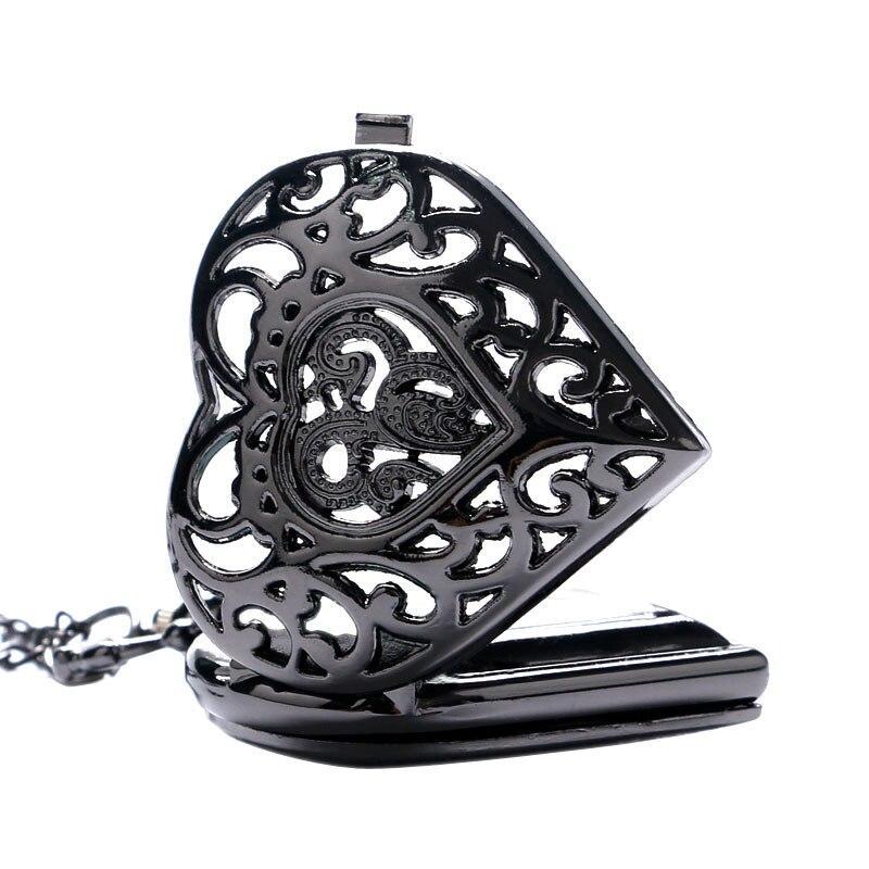 Women's Black Quartz Pendant Watch - Black Heart - Pocket Watch Net