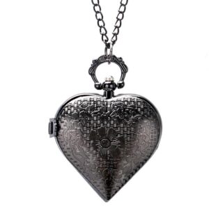 Women's Black Quartz Pendant Watch - Black Heart - Pocket Watch Net