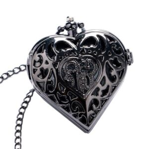 Women's Black Quartz Pendant Watch - Black Heart - Pocket Watch Net
