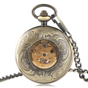 Women's Bronze Automatic Pocket Watch - Birds and Flowers - Pocket Watch Net