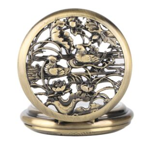 Women's Bronze Automatic Pocket Watch - Birds and Flowers - Pocket Watch Net