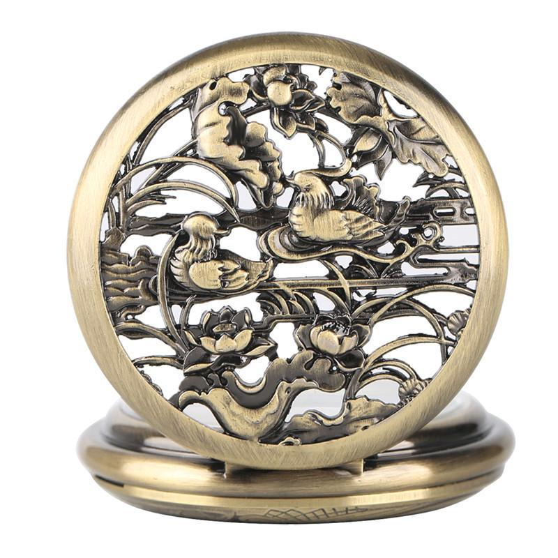 Women's Bronze Automatic Pocket Watch - Birds and Flowers - Pocket Watch Net