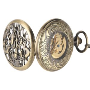 Women's Bronze Automatic Pocket Watch - Birds and Flowers - Pocket Watch Net