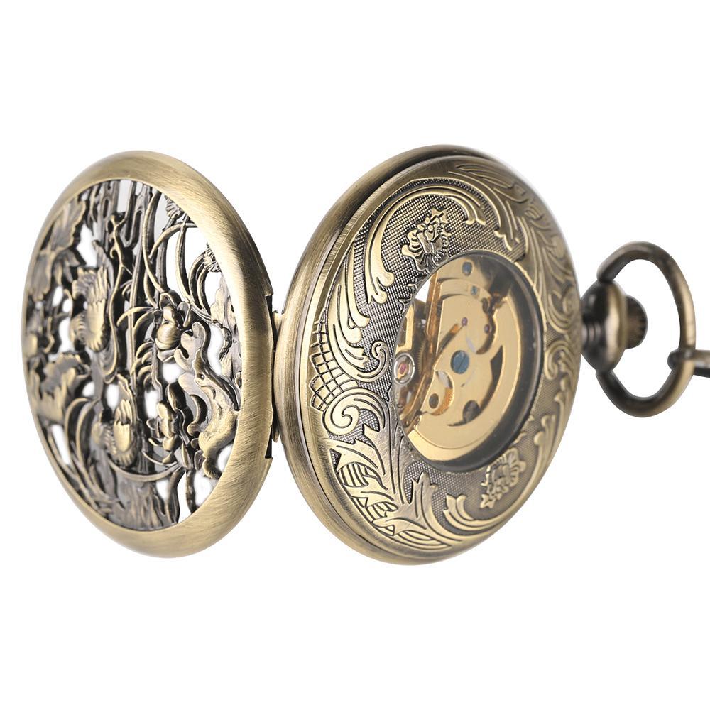 Women's Bronze Automatic Pocket Watch - Birds and Flowers - Pocket Watch Net