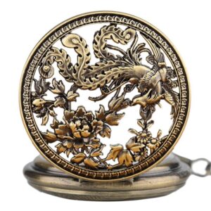 Women's Bronze Automatic Pocket Watch - Blooming Peacock - Pocket Watch Net