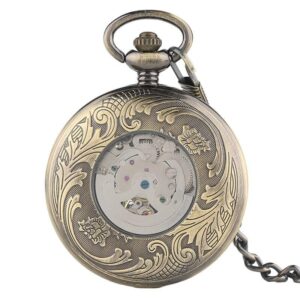 Women's Bronze Automatic Pocket Watch - Blooming Peacock - Pocket Watch Net