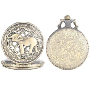 Women's Bronze Full Hunter Pocket Watch  - Asian Elephant - Pocket Watch Net