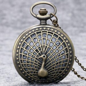 Women's Bronze Quartz Full Hunter Pocket Watch -  Peacock - Pocket Watch Net