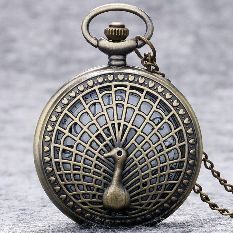 Women's Bronze Quartz Full Hunter Pocket Watch -  Peacock - Pocket Watch Net