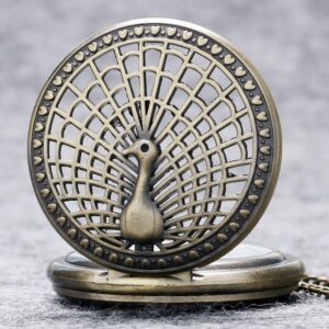 Women's Bronze Quartz Full Hunter Pocket Watch -  Peacock - Pocket Watch Net
