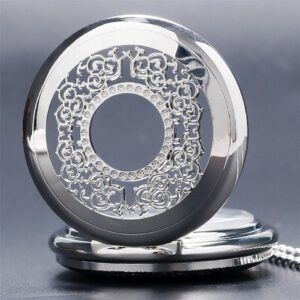 Women's Vintage Quartz Half Hunter Pocket Watch - Aura Silver - Pocket Watch Net
