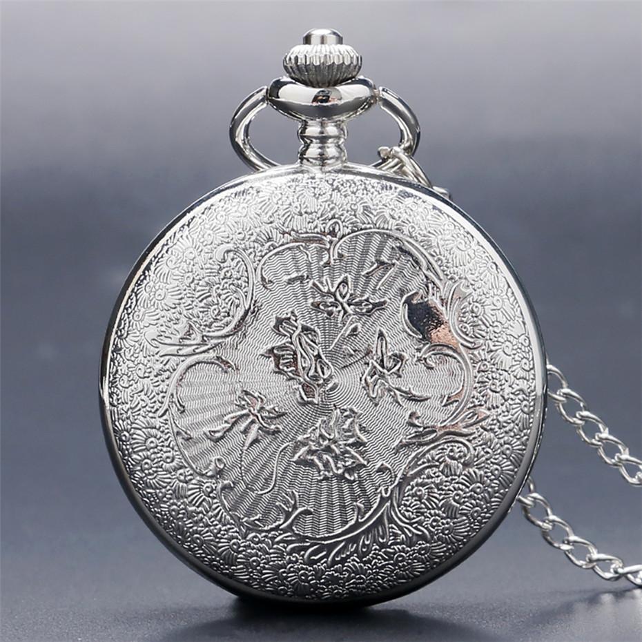 Women's Vintage Quartz Half Hunter Pocket Watch - Aura Silver - Pocket Watch Net