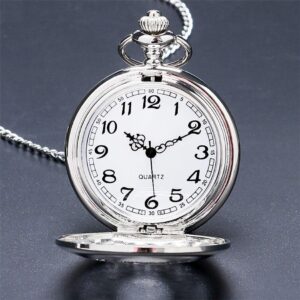 Women's Vintage Quartz Half Hunter Pocket Watch - Aura Silver - Pocket Watch Net