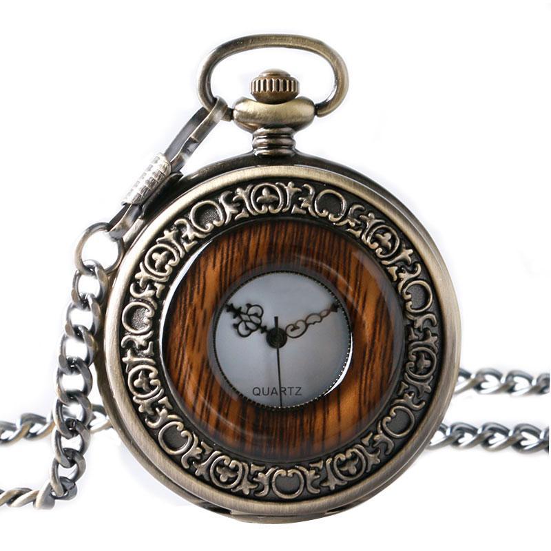 Wood Mechanical Half Hunter Pocket Watch - Woodie - Pocket Watch Net